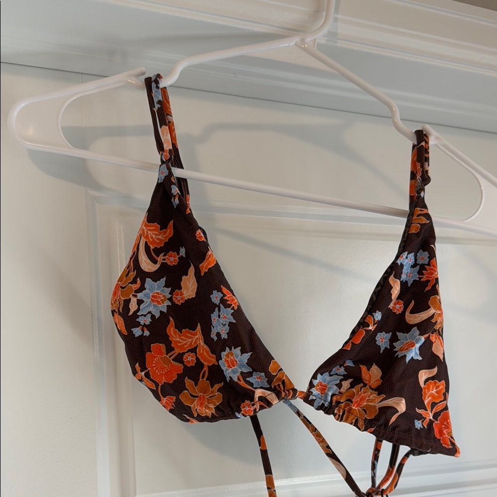 Acacia Swimwear Brown and Orange Bikini Top Floral Design